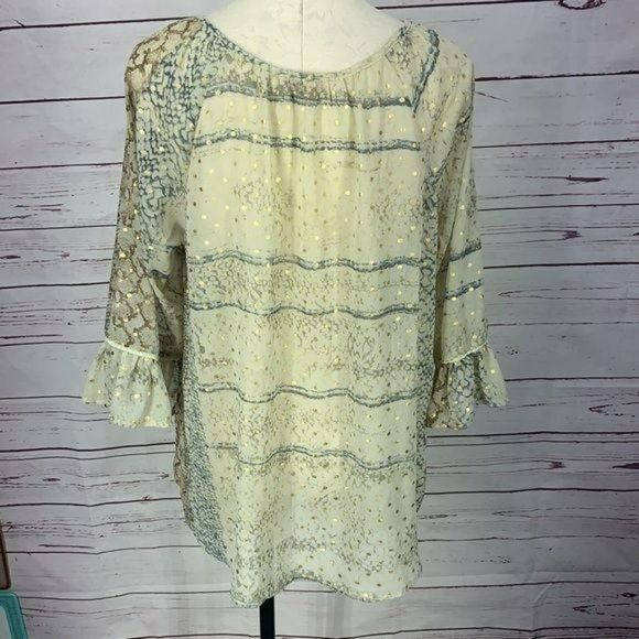 Gibson Latimer Woman's Sheer Abstract Bell Sleeves Blouse Size Large - Picture 3 of 8
